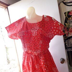 NOS Vintage Bandana Paisley Cotton FULL Swing Dance Dress sz 10 Oldstock